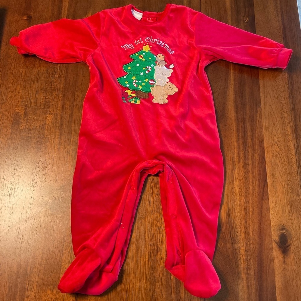 “My First Christmas” Velour Onesie
